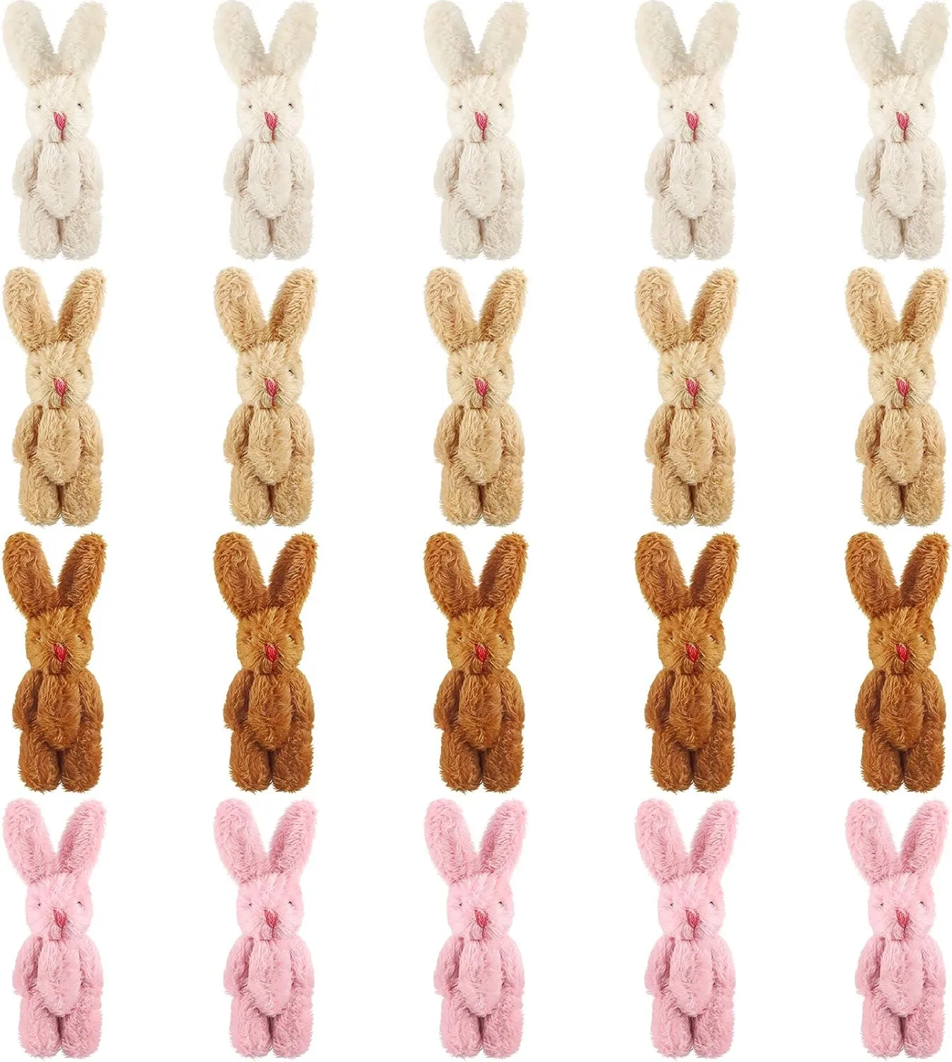 20 Pieces Easter Mini Plush Rabbit Tiny Joint Bunny 2.4 Inch Small Rabbit Doll Soft Bunny Stuffed Animal Toys for Birthday Cake Wedding Decorations Party Favors(Long Plush Style)