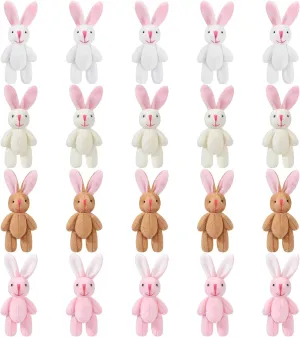 20 Pieces Easter Mini Plush Rabbit Tiny Joint Bunny 2.4 Inch Small Rabbit Doll Soft Bunny Stuffed Animal Toys for Birthday Cake Wedding Decorations Party Favors(Short Plush Style)