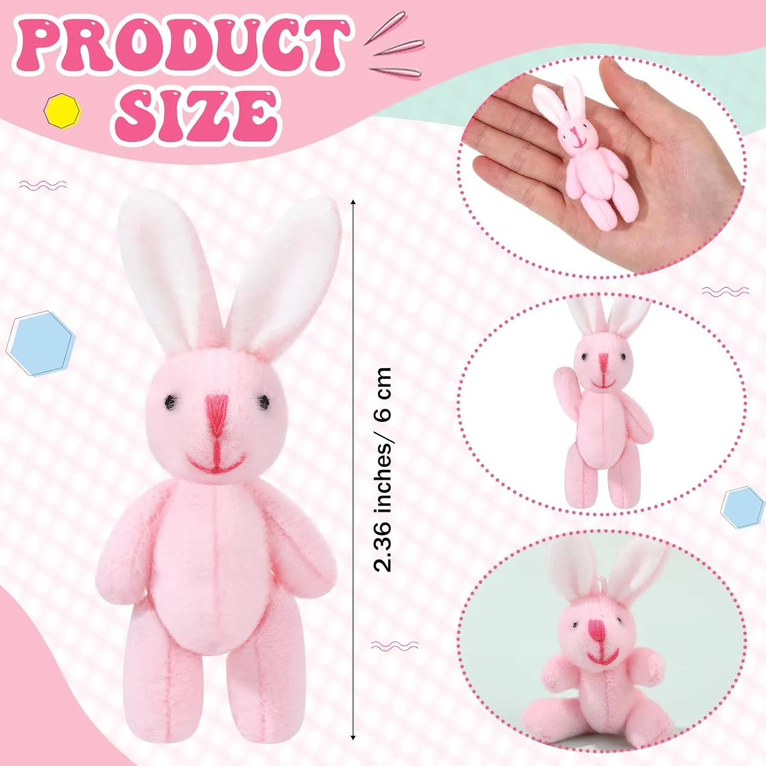 20 Pieces Easter Mini Plush Rabbit Tiny Joint Bunny 2.4 Inch Small Rabbit Doll Soft Bunny Stuffed Animal Toys for Birthday Cake Wedding Decorations Party Favors(Short Plush Style)