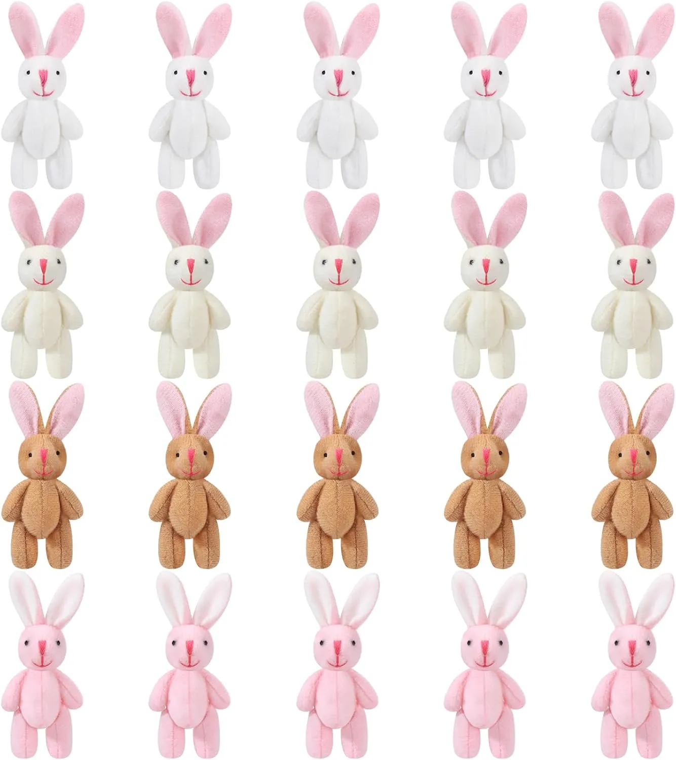 20 Pieces Easter Mini Plush Rabbit Tiny Joint Bunny 2.4 Inch Small Rabbit Doll Soft Bunny Stuffed Animal Toys for Birthday Cake Wedding Decorations Party Favors(Short Plush Style)