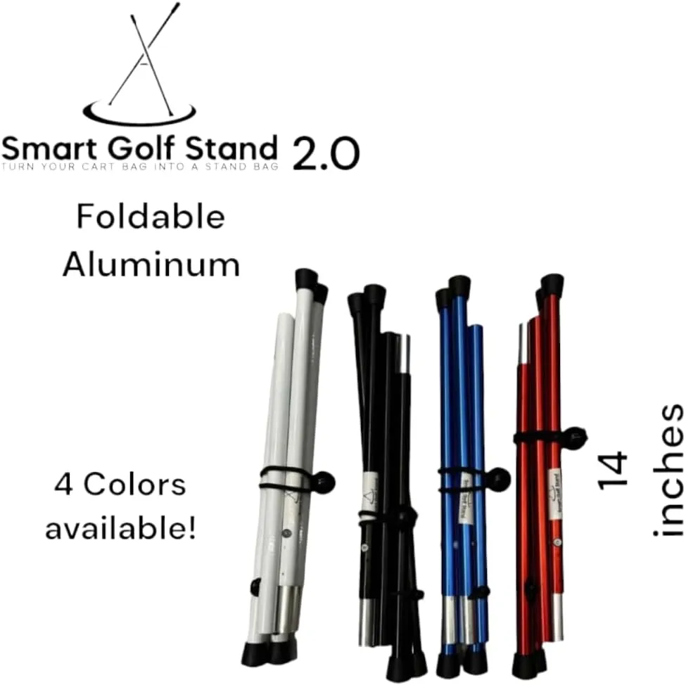 2.0: White SMART GOLF Bag STAND Attachment Foldable Legs Only, with STEEL ROPE CORD, Easy to Carry Lightweight Golf Stand, Attachable Golf Bag Accessories, White-Aluminum