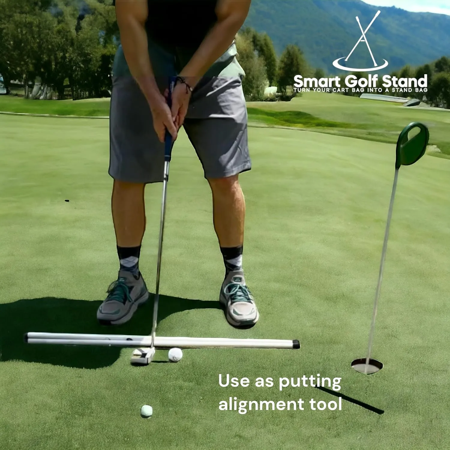 2.0: White SMART GOLF Bag STAND Attachment Foldable Legs Only, with STEEL ROPE CORD, Easy to Carry Lightweight Golf Stand, Attachable Golf Bag Accessories, White-Aluminum