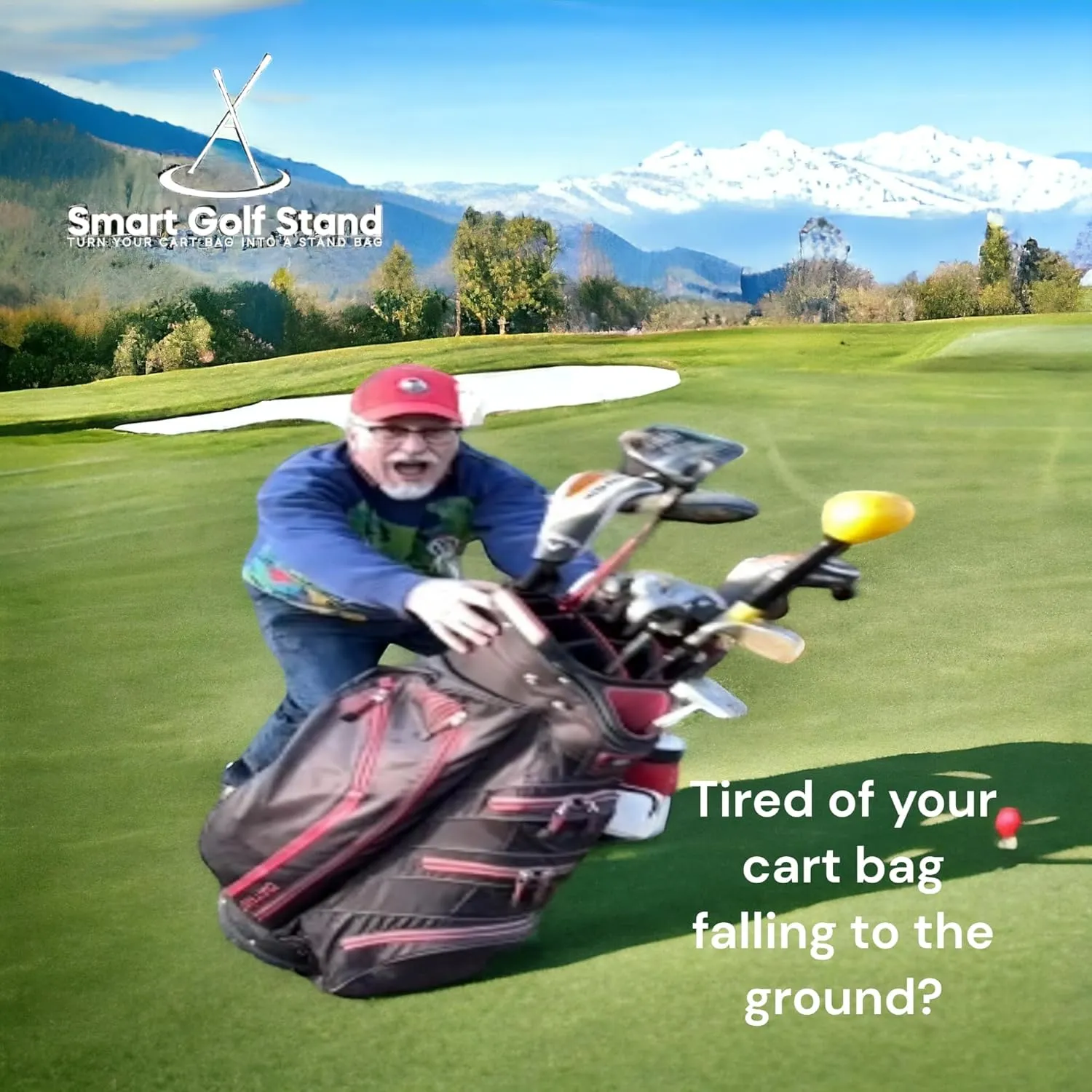 2.0: White SMART GOLF Bag STAND Attachment Foldable Legs Only, with STEEL ROPE CORD, Easy to Carry Lightweight Golf Stand, Attachable Golf Bag Accessories, White-Aluminum