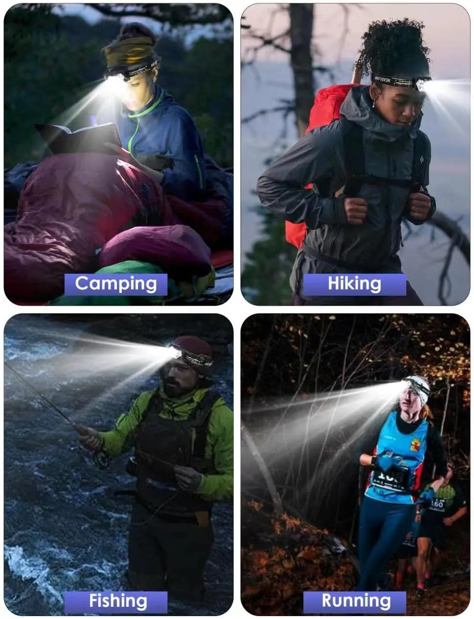 2000 Lumen 9 LED Headlamp 2 Pack, Ultra Bright Head Lamp with 6 Modes, IPX5 Waterproof Head Light, Lightweight Head Flashlight for Running Night-Walking Camping, 6 AAA Batteries Included