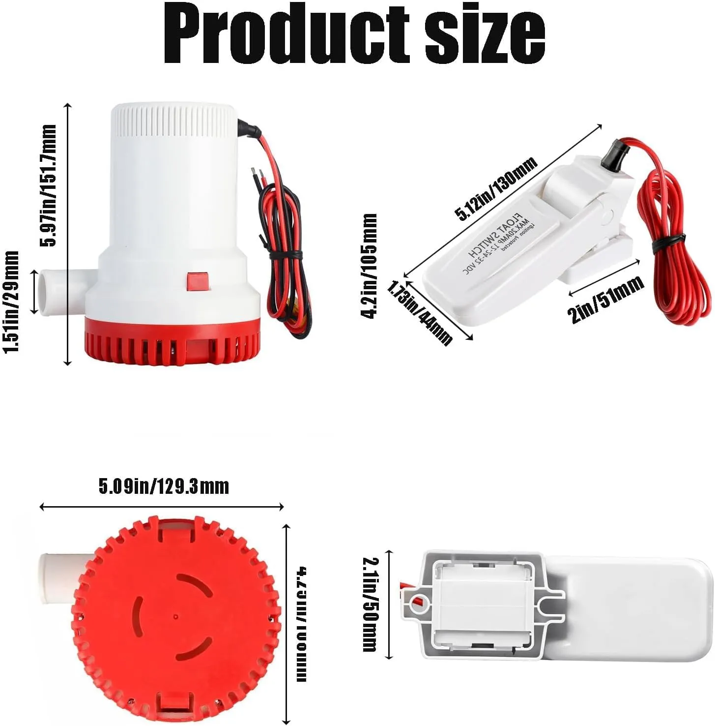 2000gph Electric Marine Bilge Pump with Automatic Boat Bilge Pump Float Switch for Areas In Ships