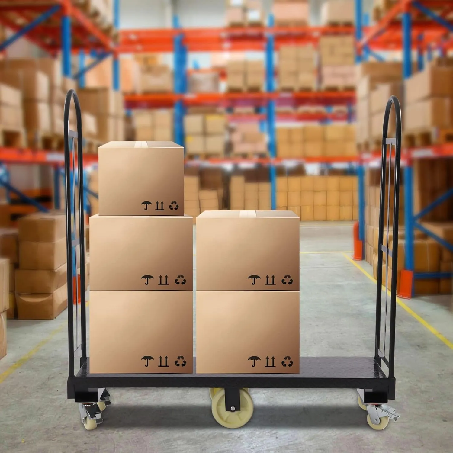 2000lbs Narrow Aisle U-Boat Platform Truck Dolly, Heavy Duty U-Boat Cart, U Boat Platform Dolly with 6 Casters for Garage,Warehouse (60.5 x 15.7 x 52.2 Inch)