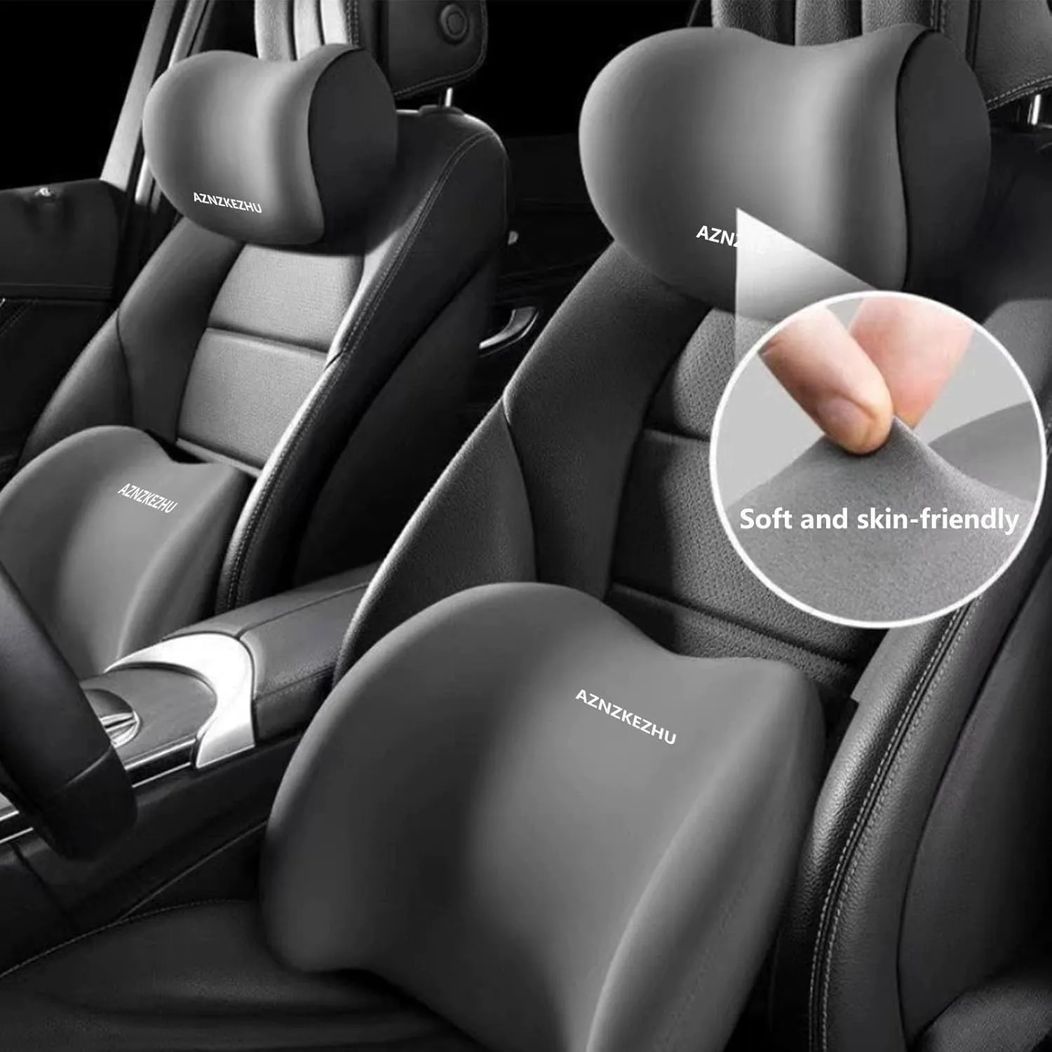 2025 Car Headrest & Lumbar Support Cushion, Headrest and Backseat, Car Lumbar Support Pillow and Car Neck Pillow Kit, Ergonomic Car Seat Headrest & Lumbar Cushion for Neck Back Pain Relief (Black)