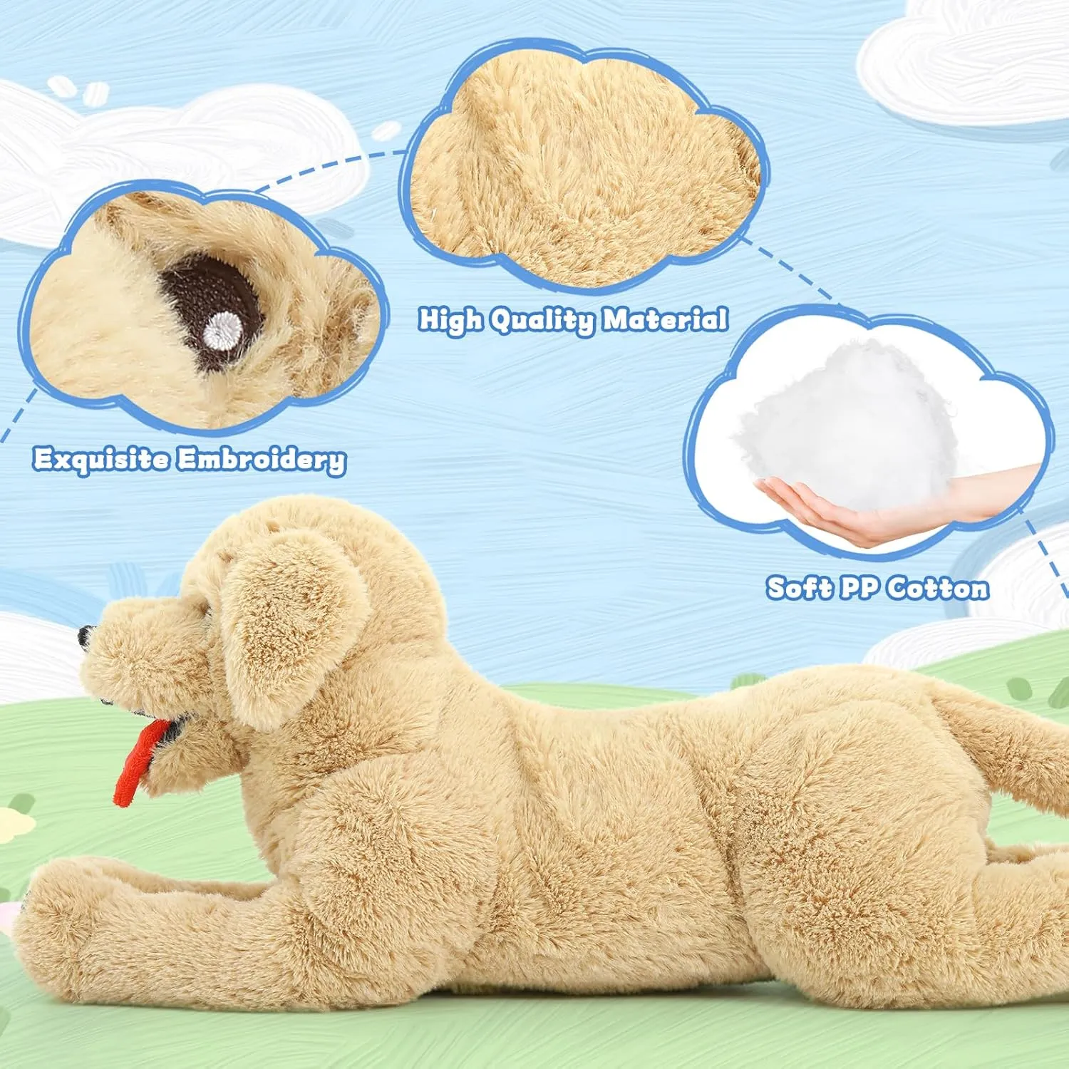 21" Dog Stuffed Animal Large Puppy Plush Golden Retriever Dogs Hugging Pillow for Kids Girlfriend, Gift for Special Day(Light Brown)