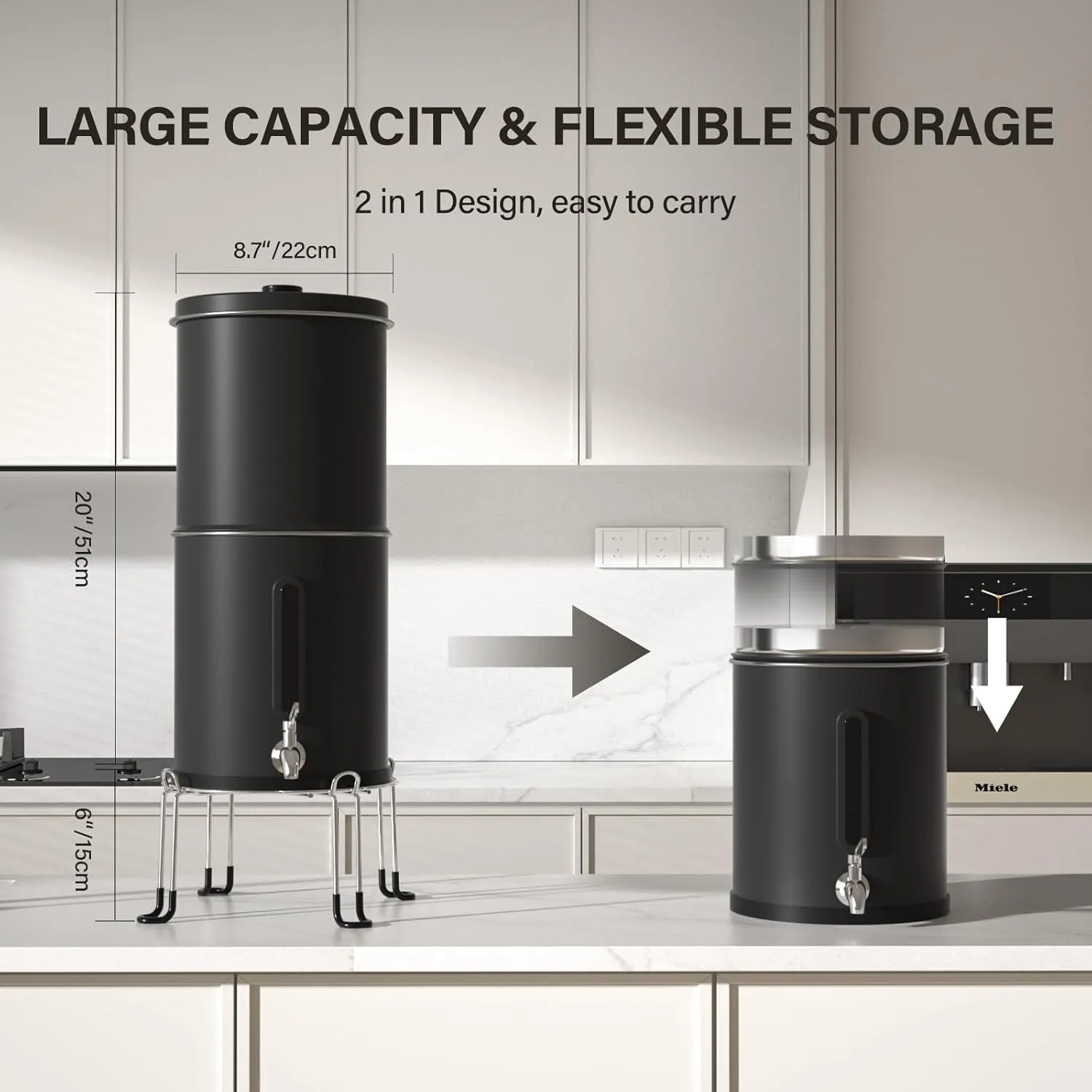 2.25G Gravity Water Filtration System - Water Level Window、NSF/ANSI 42&372 Certification,18/8 Stainless Steel Countertop Water Filter System - Reduce Up to 99.9% Chlorine, for Home, RVing