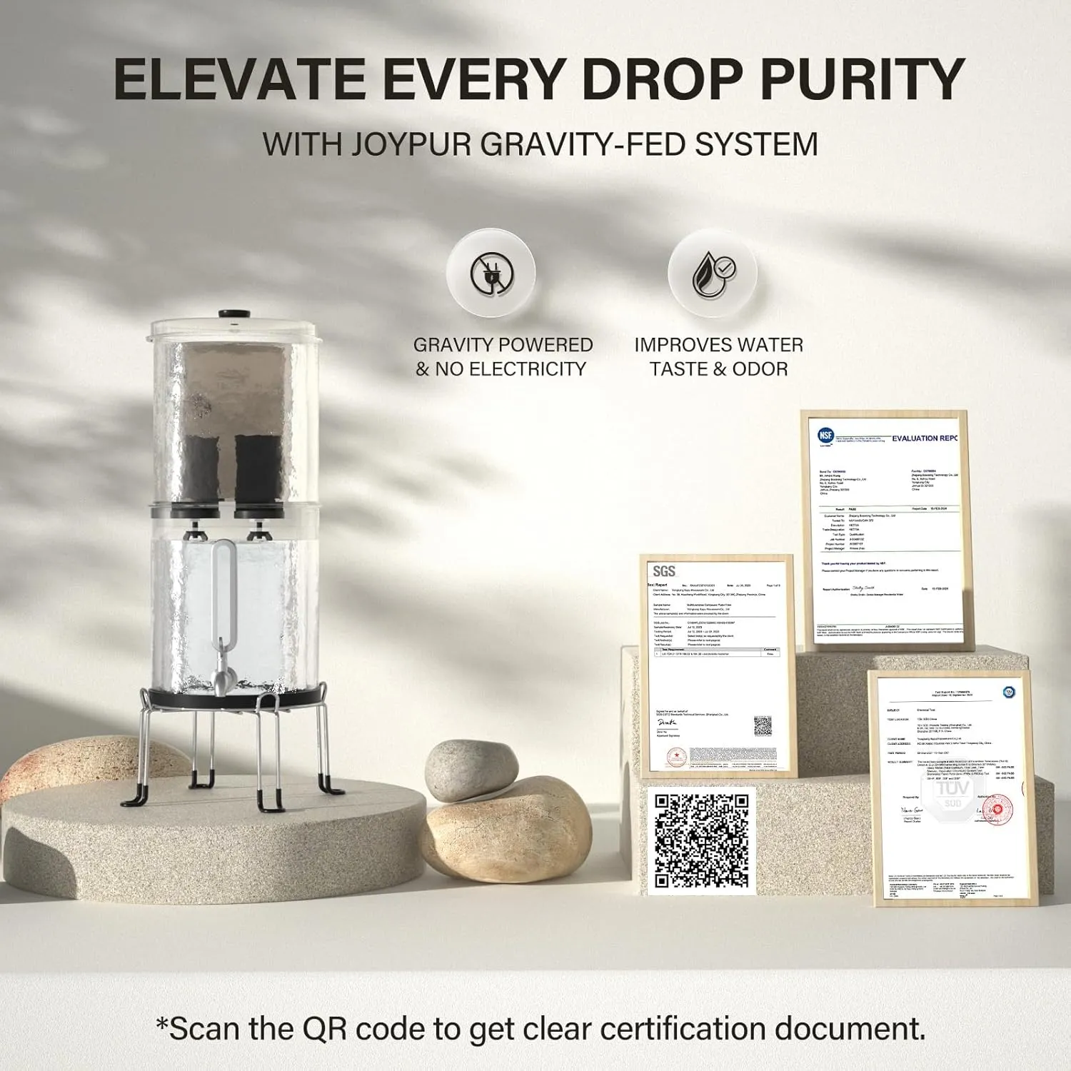 2.25G Gravity Water Filtration System - Water Level Window、NSF/ANSI 42&372 Certification,18/8 Stainless Steel Countertop Water Filter System - Reduce Up to 99.9% Chlorine, for Home, RVing