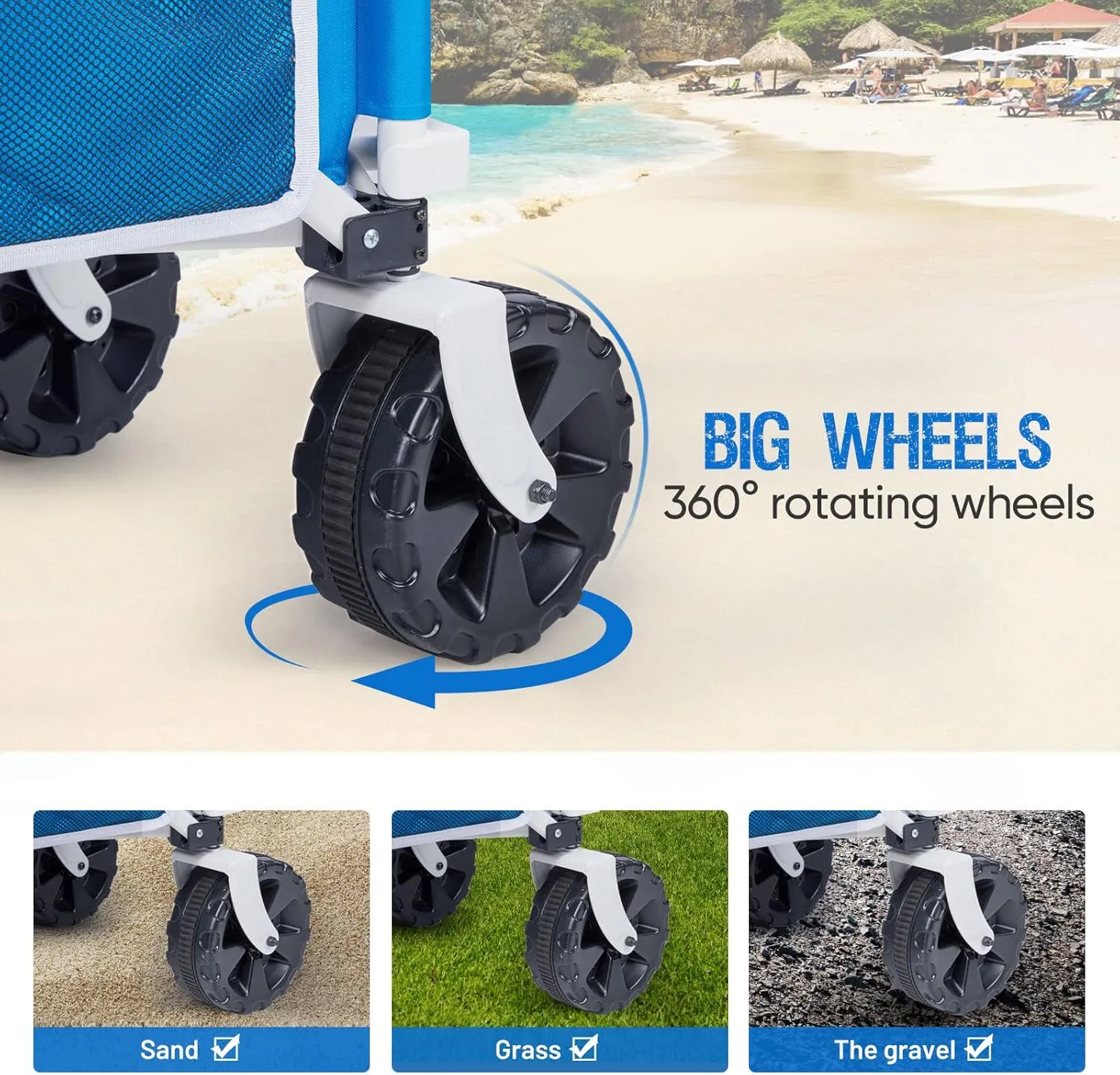 225lbs Extra Long 49" L Beach Wagon with Big Wheels for Sand, Collapsible Utility Beach Cart Heavy Duty Folding Wagon,Ideal for Outdoor Sand Camping Garden Pet