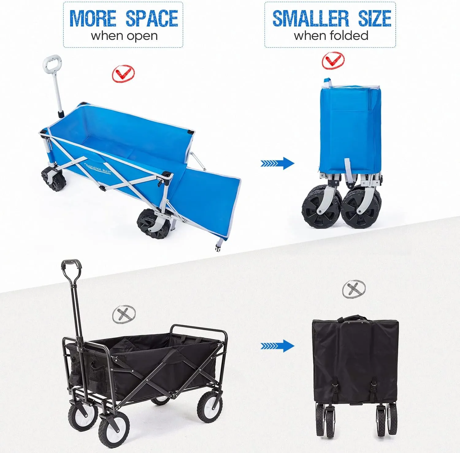225lbs Extra Long 49" L Beach Wagon with Big Wheels for Sand, Collapsible Utility Beach Cart Heavy Duty Folding Wagon,Ideal for Outdoor Sand Camping Garden Pet