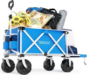 225lbs Extra Long 49" L Beach Wagon with Big Wheels for Sand, Collapsible Utility Beach Cart Heavy Duty Folding Wagon,Ideal for Outdoor Sand Camping Garden Pet