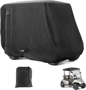 2/4 Passenger Golf Cart Cover for Club Car, EZGO,Yamaha Model, 420D PU Oxford Fabrics Waterproof Golf Cart Covers All-Weather Protection Full Cover 3-Zipper (Black / Gray)
