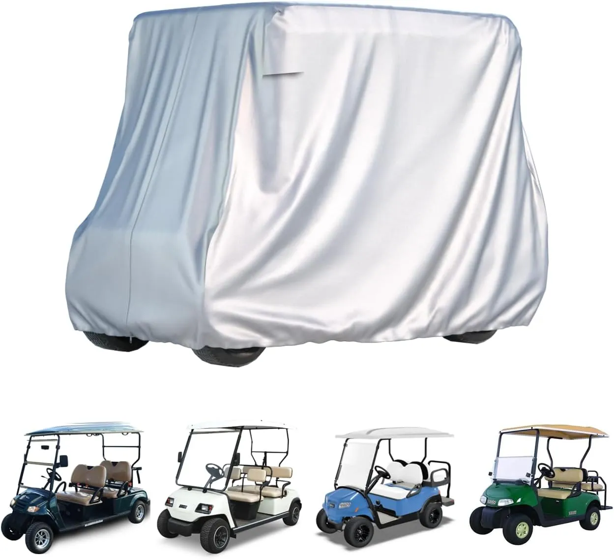 2/4 Passenger Golf Cover for Yamaha EZGO Club Car, 500D Silver Coated Waterproof Durable Polyester Golf Cover, Windproof,Sunproof,Dust Proof (112x48x73-Silver)