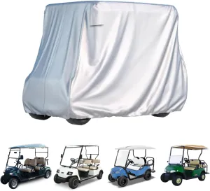 2/4 Passenger Golf Cover for Yamaha EZGO Club Car, 500D Silver Coated Waterproof Durable Polyester Golf Cover, Windproof,Sunproof,Dust Proof (112x48x73-Silver)