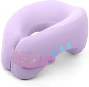 2in1 Ergonomic Memory Foam Travel Neck Pillow – Travel Pillow for All Sleep Positions on Flights, Road Trips, and Long Distance Travel with Drawstring Bag (Adjustable - Lavender)