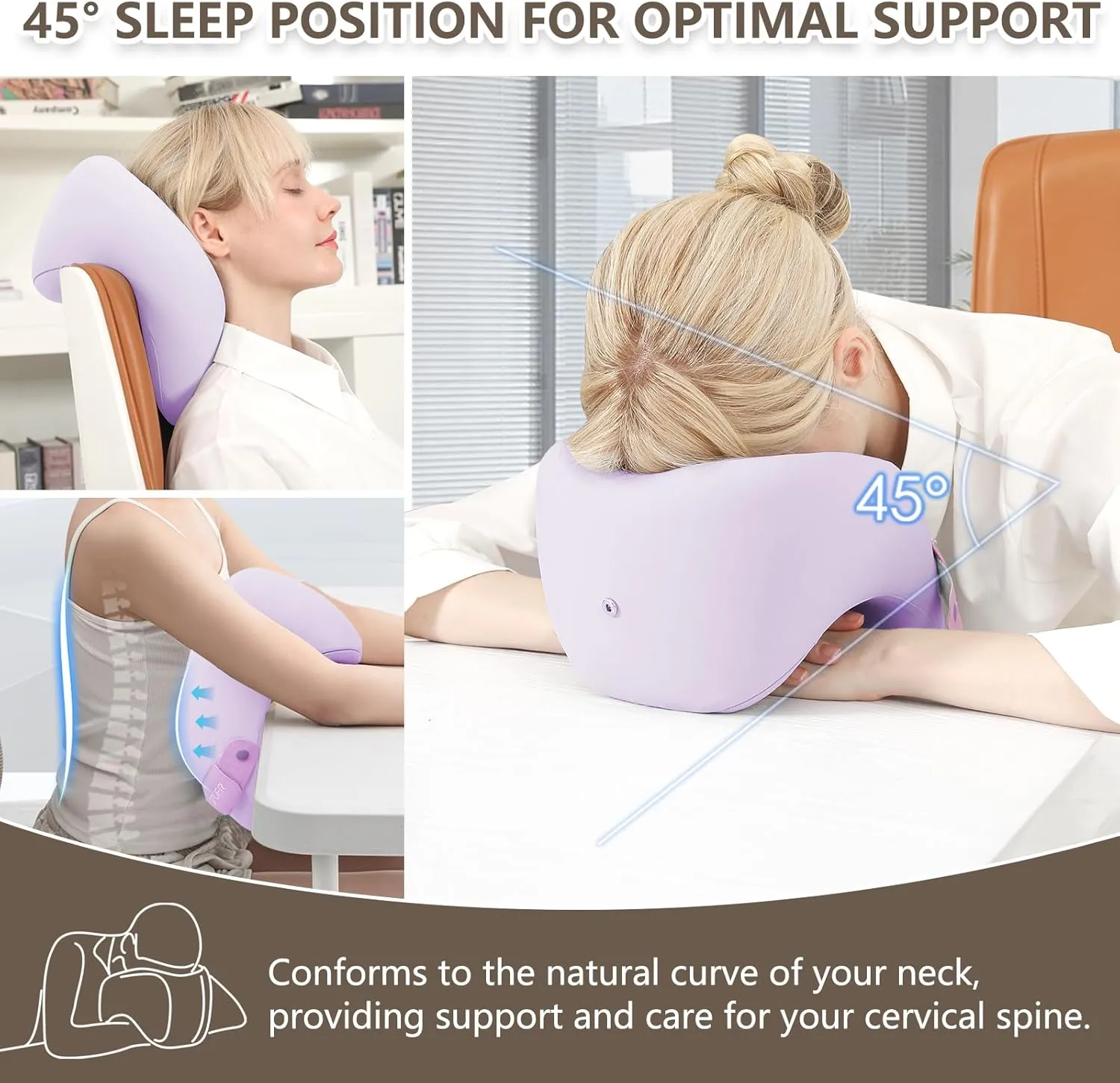 2in1 Ergonomic Memory Foam Travel Neck Pillow – Travel Pillow for All Sleep Positions on Flights, Road Trips, and Long Distance Travel with Drawstring Bag (Adjustable - Lavender)