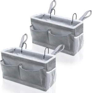 2pcs Bedside Caddy, 14.6'' Large Storage Organizer, Hanging Bag Holder with Pockets for Bedroom, Loft Bed Tent, Top Bunk bed Shelf Accessories (Grey)