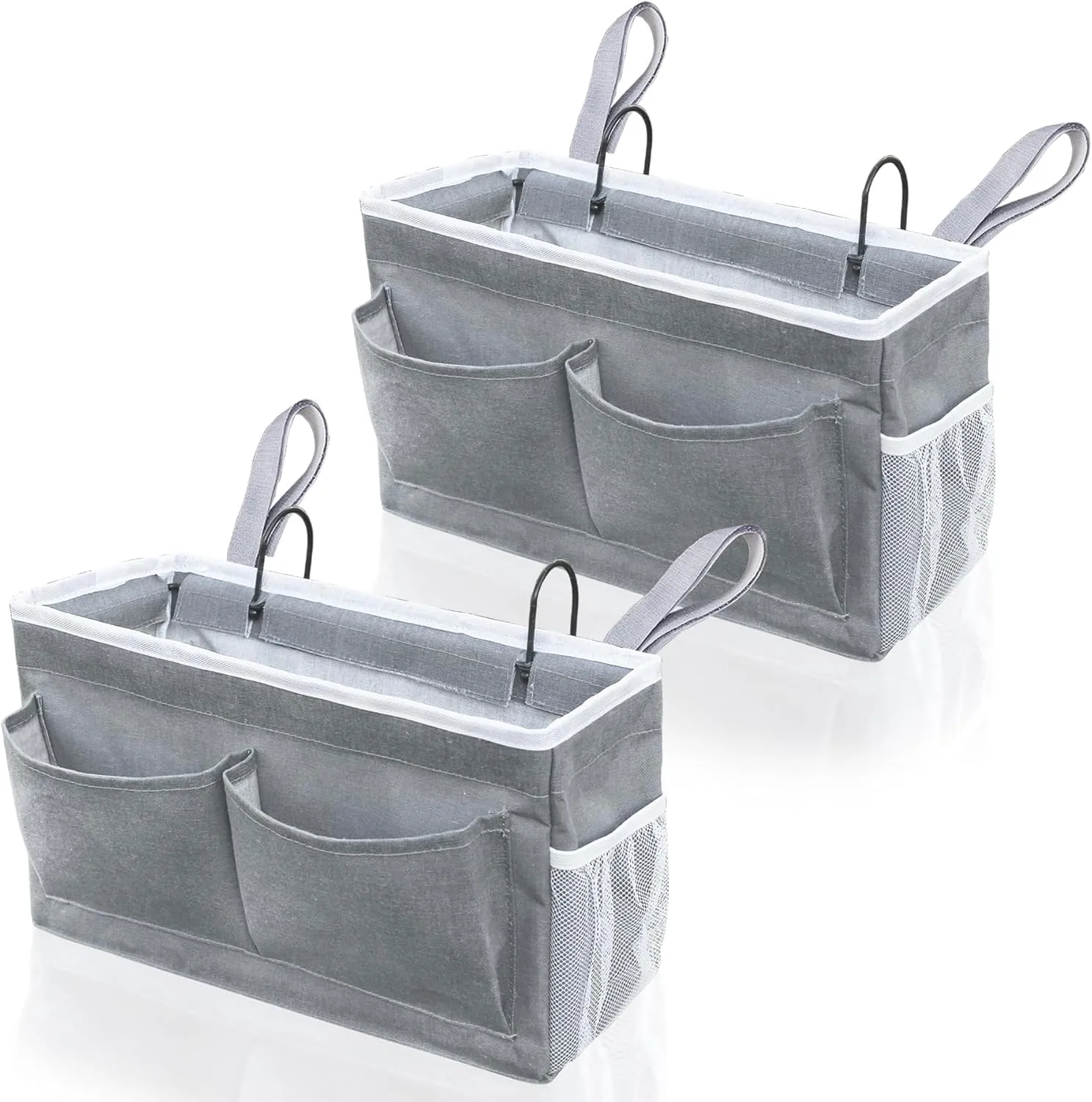2pcs Bedside Caddy, 14.6'' Large Storage Organizer, Hanging Bag Holder with Pockets for Bedroom, Loft Bed Tent, Top Bunk bed Shelf Accessories (Grey)