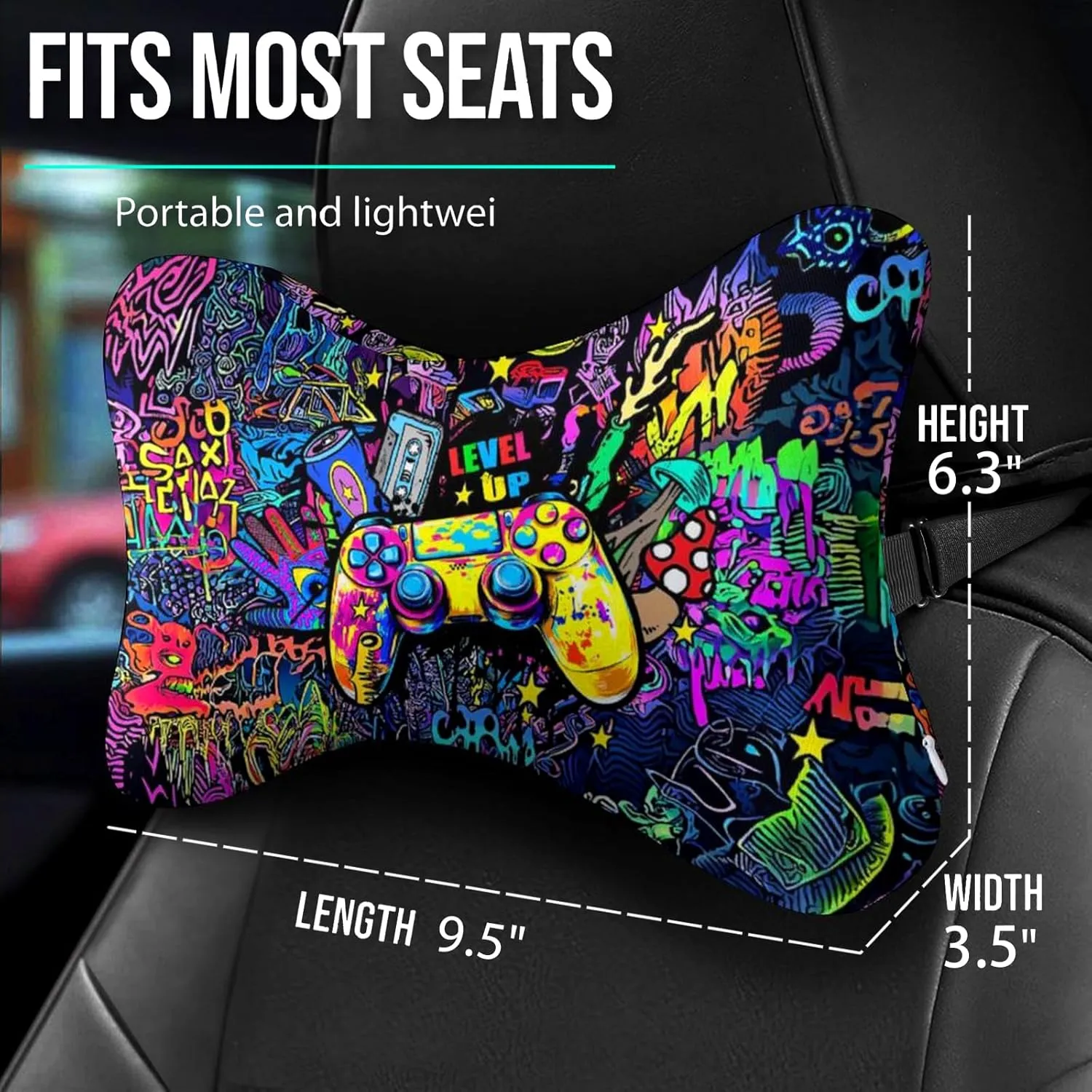 2Pcs Cool Super Comfy Car Headrest Pillow for Neck Support 100% Memory Foam & Breathable Removable Cover Car Neck Pain Relief with Adjustable Strap - Softness Travel Car Neck Pillow