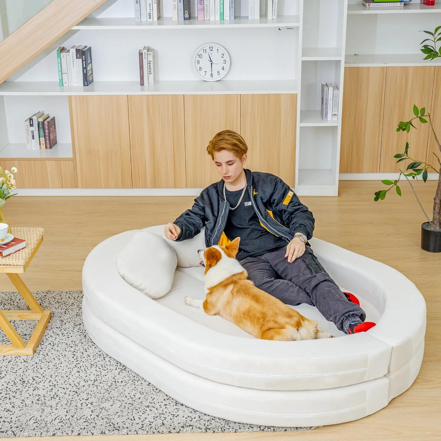 3-in-1 Bean Bag Chair for Adults, Folding Bean Bag Sofa, Giant Lazy Floor Sofa Bed, Velvet Memory Foam BeanBag Chairs with Pillow for Bedroom, Living Room, Dorm