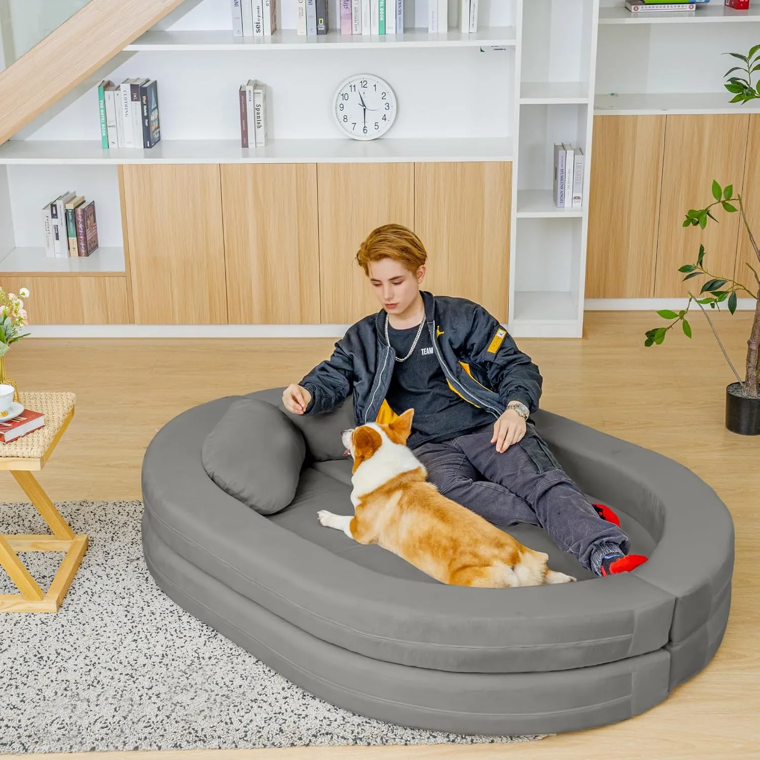 3-in-1 Bean Bag Chair for Adults, Folding Bean Bag Sofa, Giant Lazy Floor Sofa Bed, Velvet Memory Foam BeanBag Chairs with Pillow for Bedroom, Living Room, Dorm