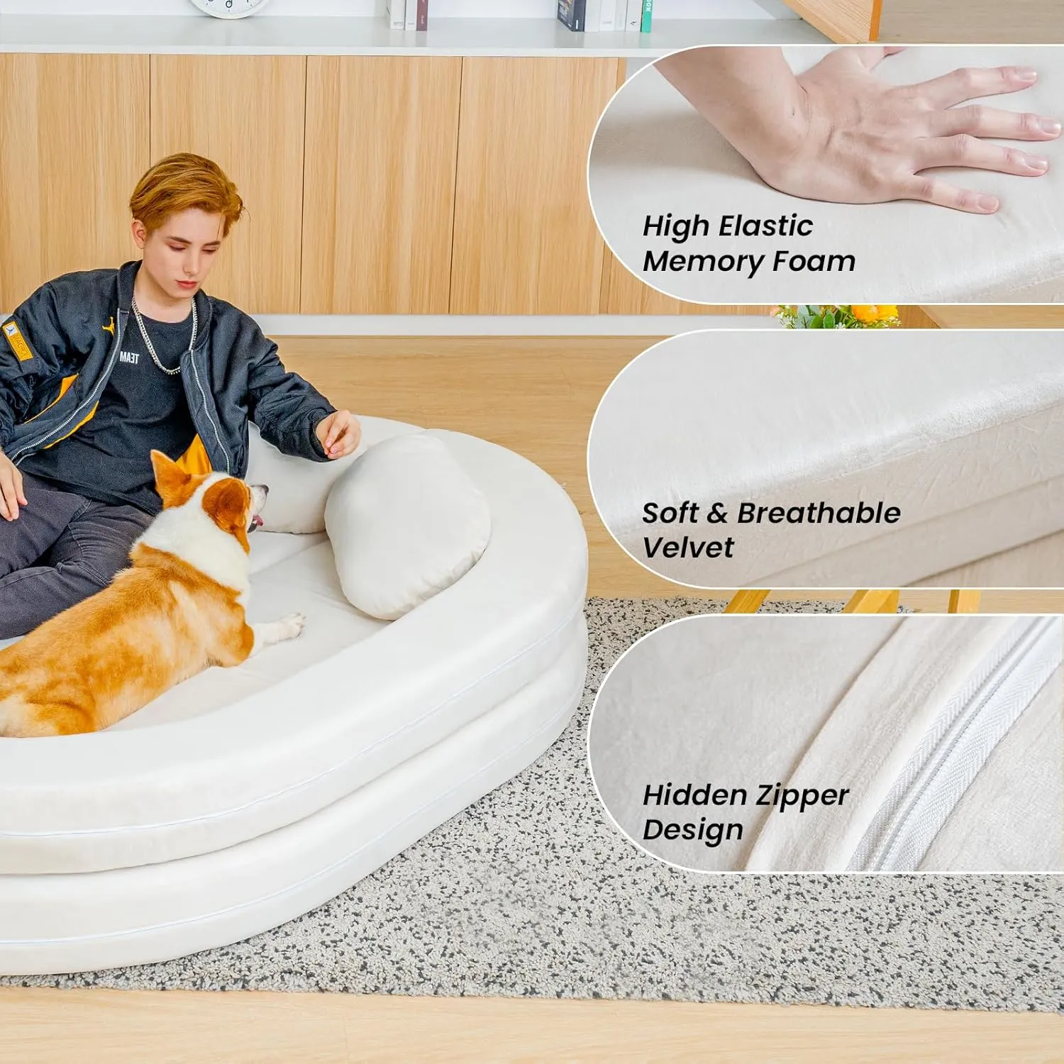 3-in-1 Bean Bag Chair for Adults, Folding Bean Bag Sofa, Giant Lazy Floor Sofa Bed, Velvet Memory Foam BeanBag Chairs with Pillow for Bedroom, Living Room, Dorm