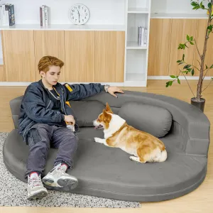 3-in-1 Bean Bag Chair for Adults, Folding Bean Bag Sofa, Giant Lazy Floor Sofa Bed, Velvet Memory Foam BeanBag Chairs with Pillow for Bedroom, Living Room, Dorm