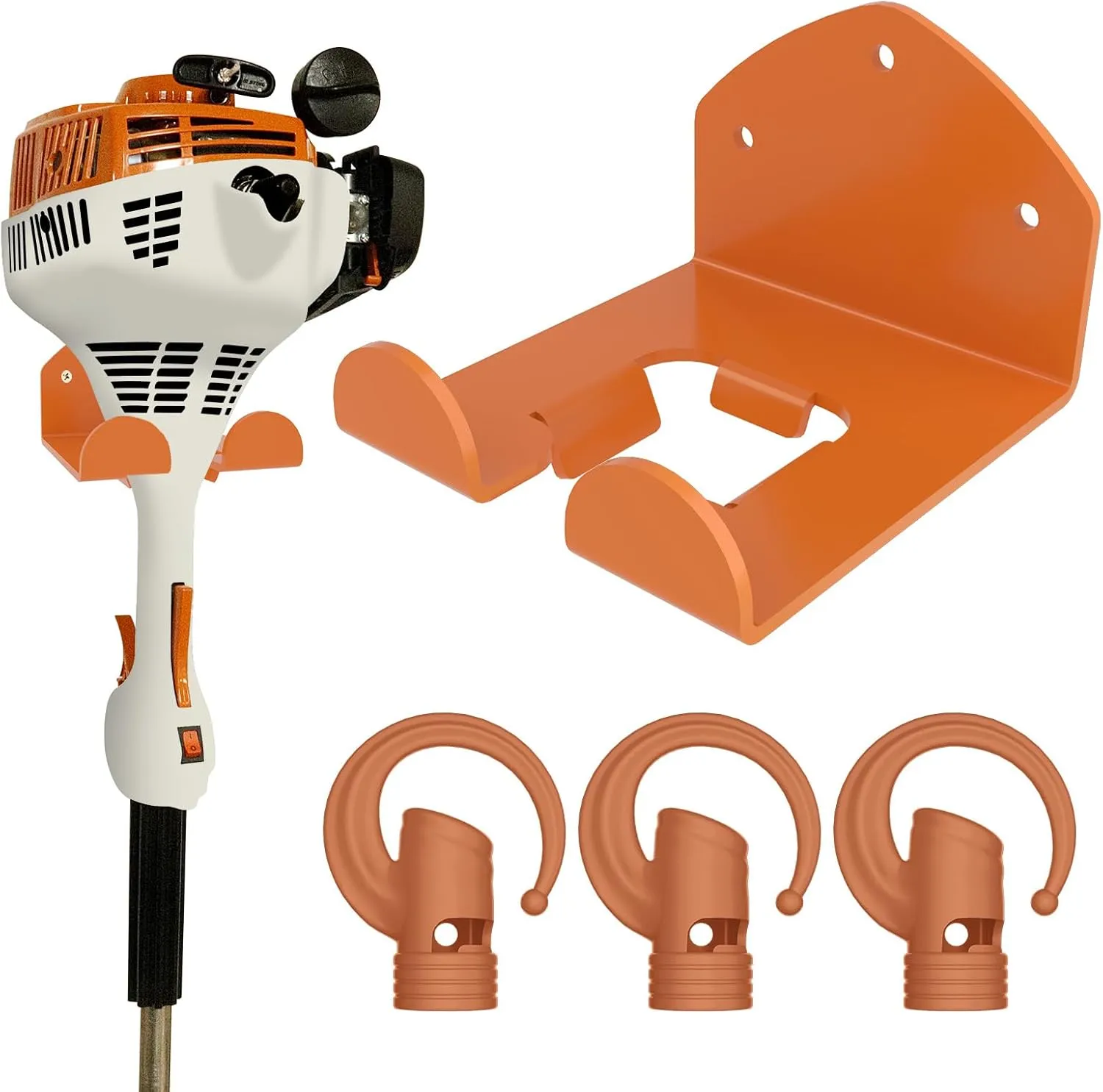 3 Pack Heavy Duty Garage Storage Hooks   1 Pack Trimmer Rack Compatible with Stihl Kombi Attachments, Garden Power Tool Holder Organizer Hangers for Grass Trimmer, Hedge Trimmer, Garage Wall