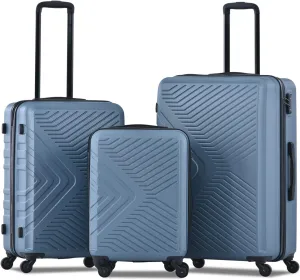 3 Piece Luggage Sets 20"/24"/28" Lightweight Hardshell Suitcase with 2 Hooks, Spinner Wheels, TSA Lock for Travel Blue As Shown One Size