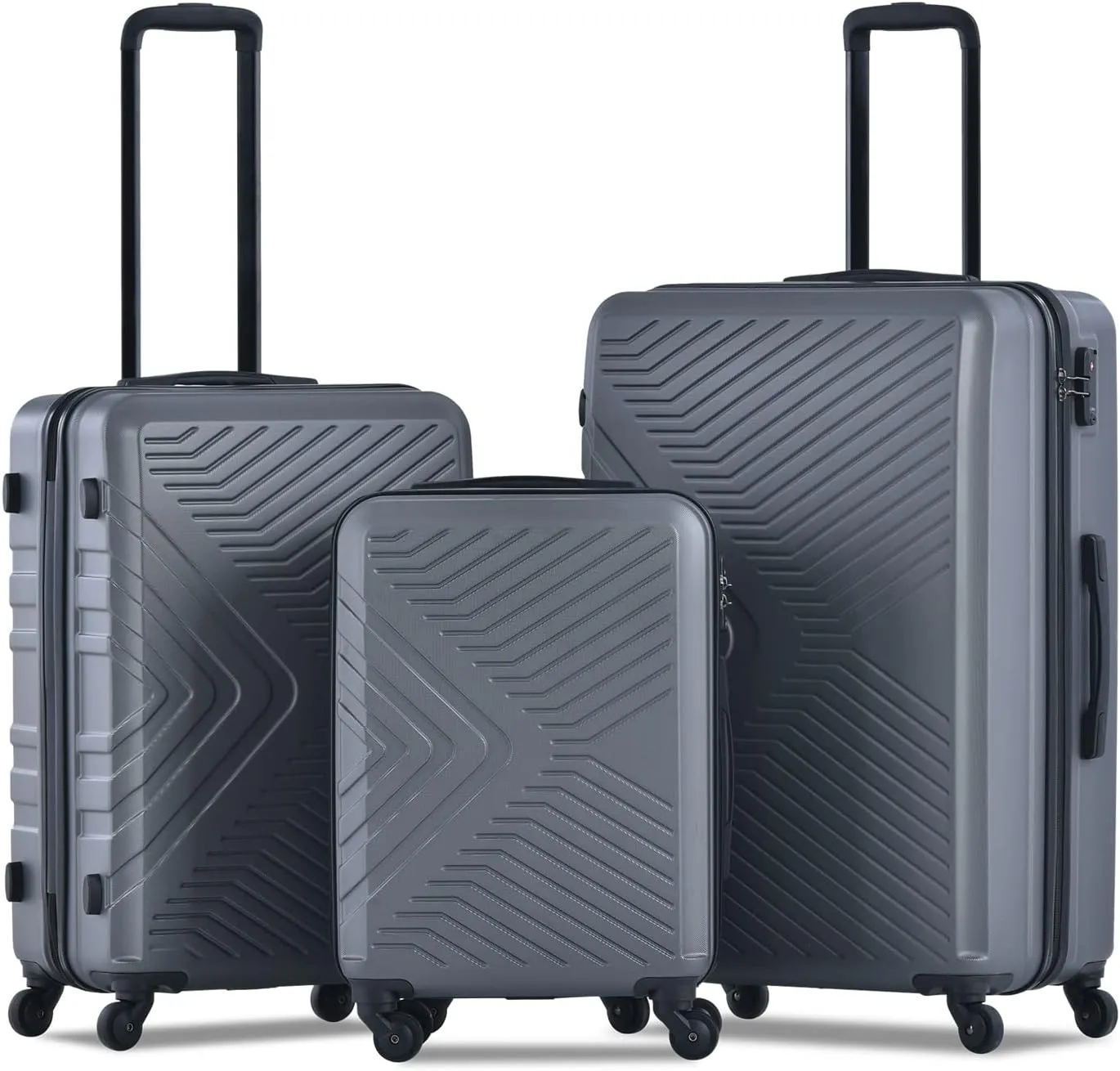 3 Piece Luggage Sets 20"/24"/28" Lightweight Hardshell Suitcase with 2 Hooks, Spinner Wheels, TSA Lock for Travel Gray As Shown One Size
