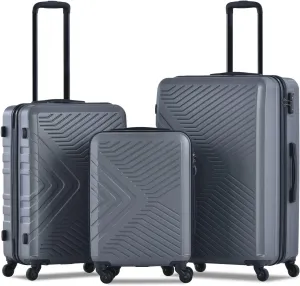 3 Piece Luggage Sets 20"/24"/28" Lightweight Hardshell Suitcase with 2 Hooks, Spinner Wheels, TSA Lock for Travel Gray As Shown One Size