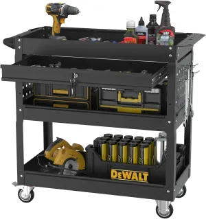 3 Tier Rolling Cart, Heavy Duty Utility Industrial Service Carts on Wheels, Metal Tool Cart with Locked Drawers, Ideal for Garage, Warehouse and Repair Shop（Black）