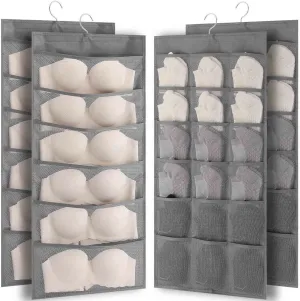 30-Pocket Hanging Wardrobe Organizer for Innerwear & Socks (Grey, Pack of 2, 78x40cm)