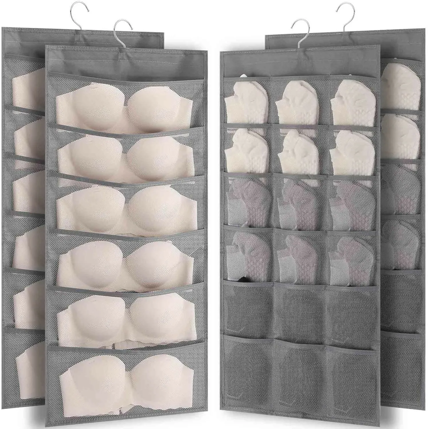 30-Pocket Hanging Wardrobe Organizer for Innerwear & Socks (Grey, Pack of 2, 78x40cm)