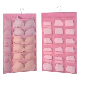 30-Pocket Hanging Wardrobe Organizer for Innerwear & Socks (Pink, Pack of 2, 78x40cm)