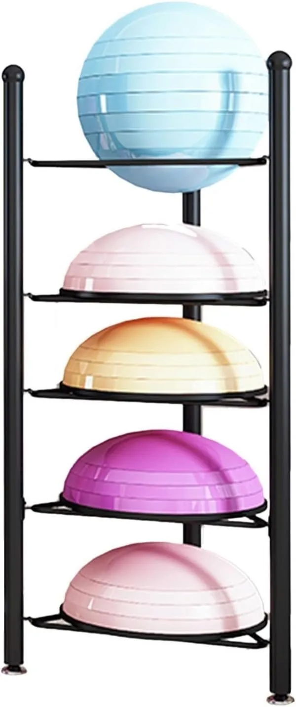 3/5/6/7 Tier Floor Stand Storage Organizer Exercise Half Balance Ball Storage Rack, Home Gym Workout Equipment for Bosu Slam Bowling Medicine Balls(Black,5 Layer - 51jin)