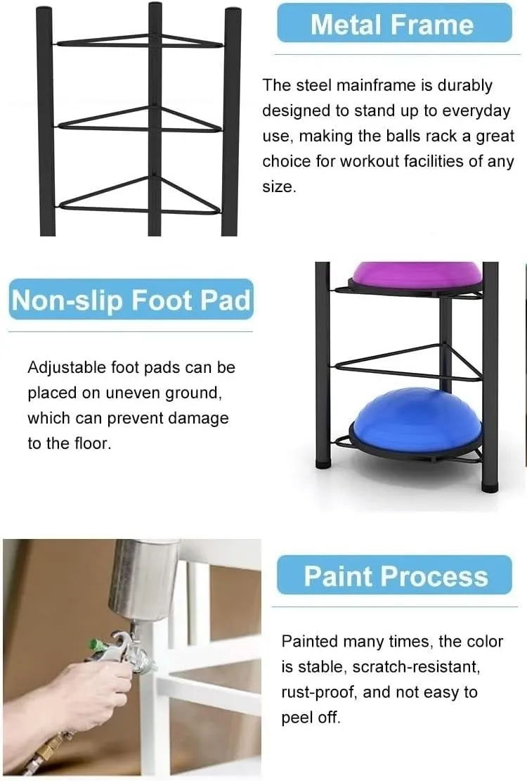 3/5/6/7 Tier Floor Stand Storage Organizer Exercise Half Balance Ball Storage Rack, Home Gym Workout Equipment for Bosu Slam Bowling Medicine Balls(Black,5 Layer - 51jin)