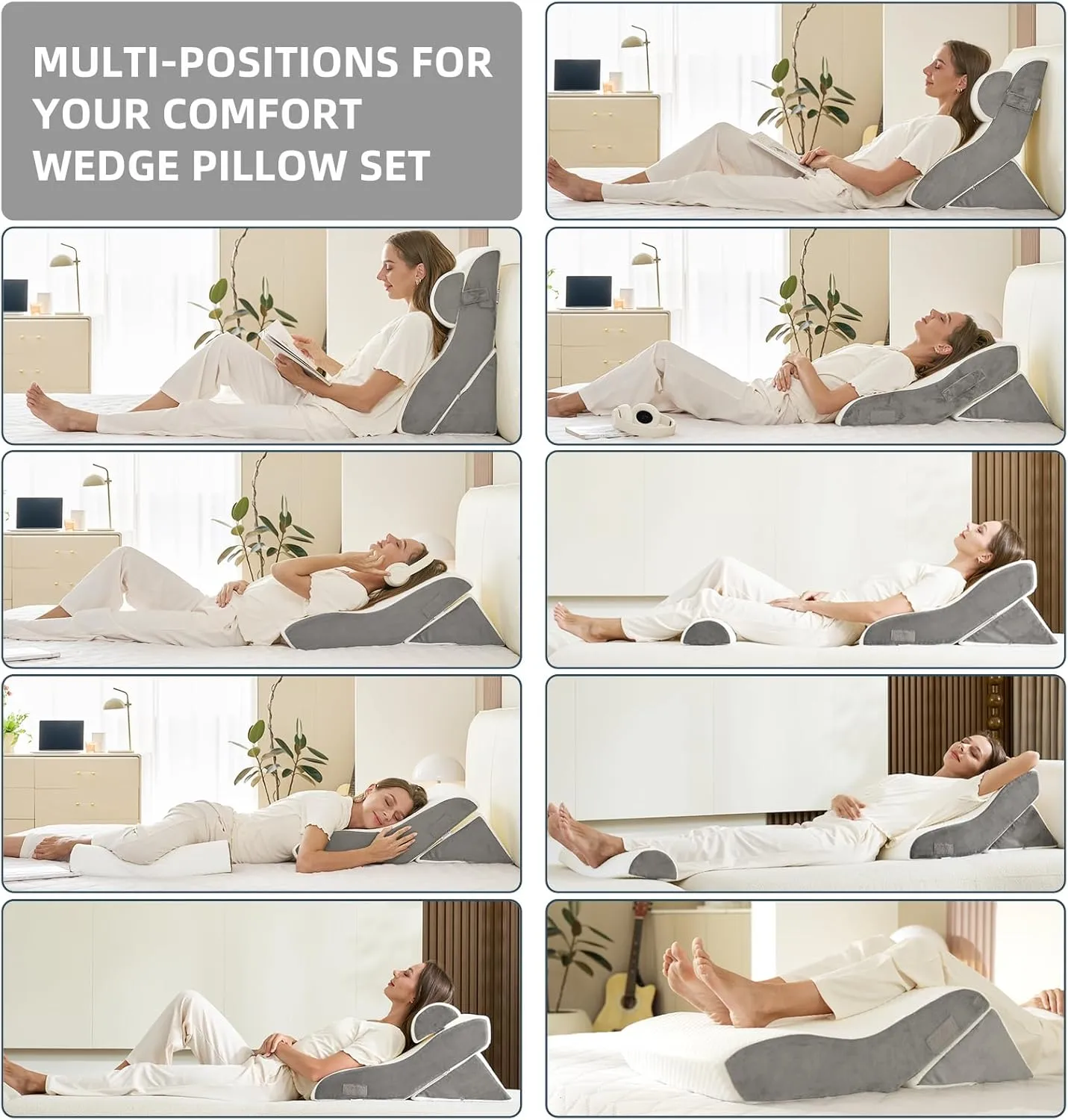 3PCS Orthopedic Bed Wedge Pillow Set, 45D Memory Foam Wedge Pillow Post Surgery for Back, Leg and Knee Support, Wider Adjustable Triangle Pillow Set for Sleeping, Acid Reflux, Anti-Snoring