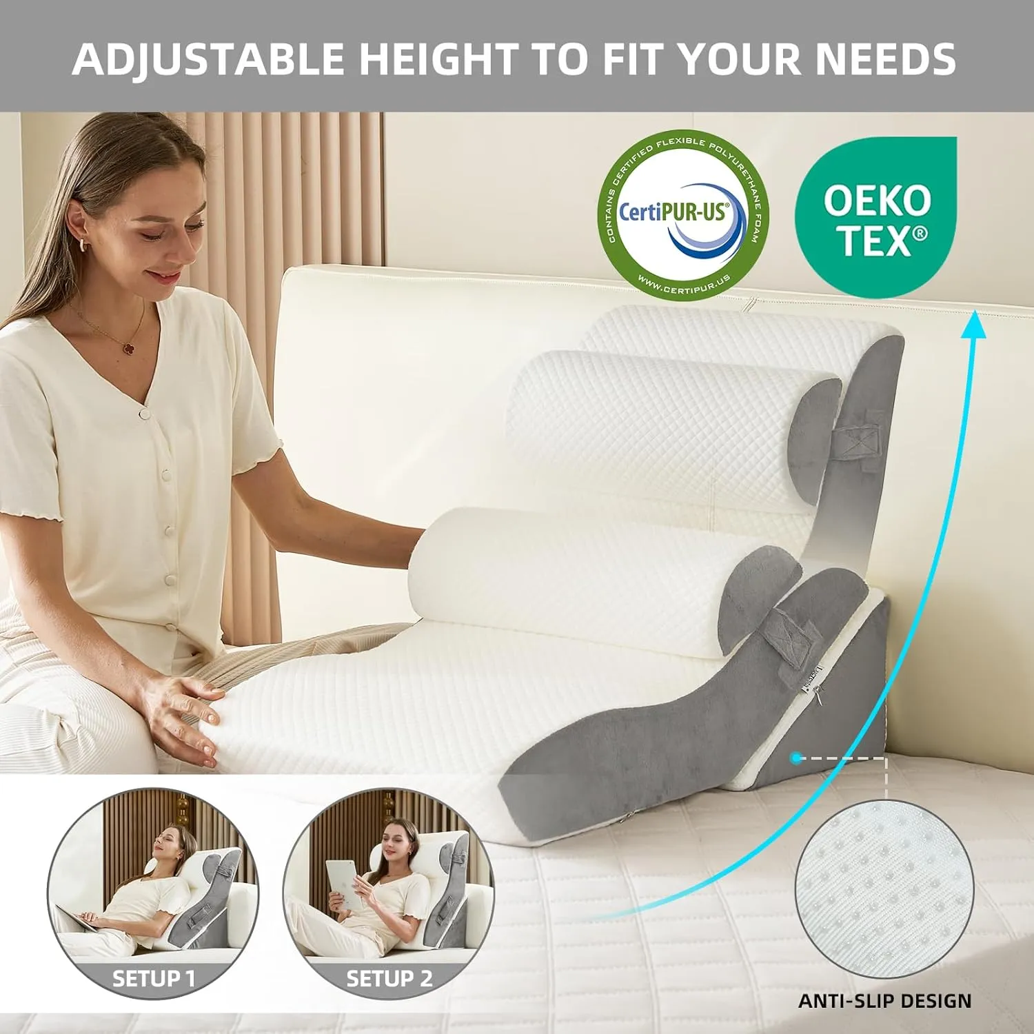 3PCS Orthopedic Bed Wedge Pillow Set, 45D Memory Foam Wedge Pillow Post Surgery for Back, Leg and Knee Support, Wider Adjustable Triangle Pillow Set for Sleeping, Acid Reflux, Anti-Snoring