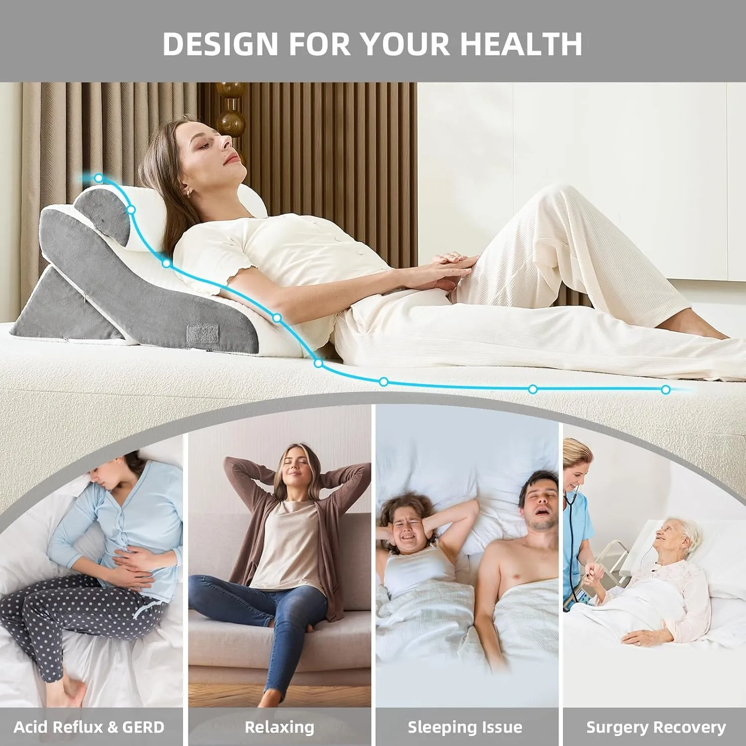 3PCS Orthopedic Bed Wedge Pillow Set, 45D Memory Foam Wedge Pillow Post Surgery for Back, Leg and Knee Support, Wider Adjustable Triangle Pillow Set for Sleeping, Acid Reflux, Anti-Snoring