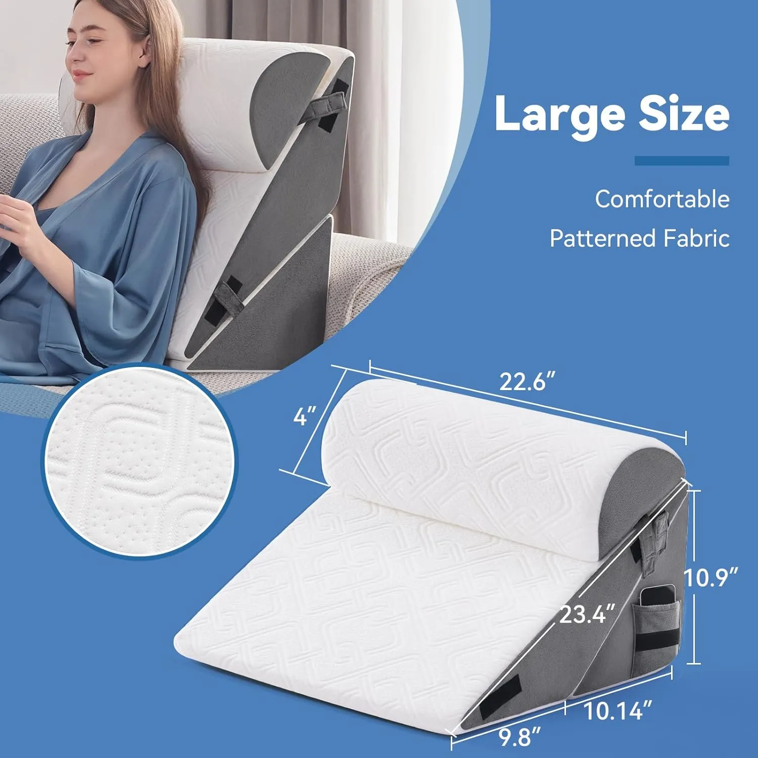 3PCS Orthopedic Bed Wedge Pillow Set for Sleeping, Post Surgery Foam Support Pillow for Back, Neck, Leg Pain Relief and Acid Reflux, Comfortable Adjustable Sitting Back Pillow Grey