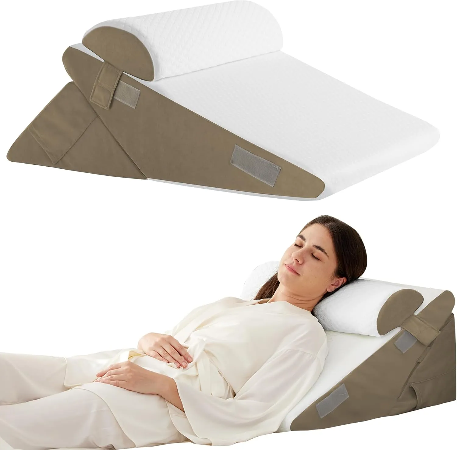 3PCS Wedge Pillow Set for After Surgery, Wedge Pillow Headboard, Adjustable 9&12 Inch Bed Pillow Wedge for Sleeping, Acid Reflux, Orthopedic Pillow Wedge for Back Pain Relief, Gerd, Brown