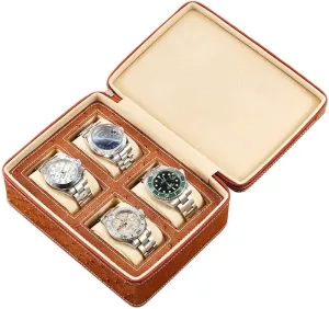 4 Grids PU Leather Watch Box Watch Organizer Storage Watches Display Case Tray Zippered Travel Watch Collector Case