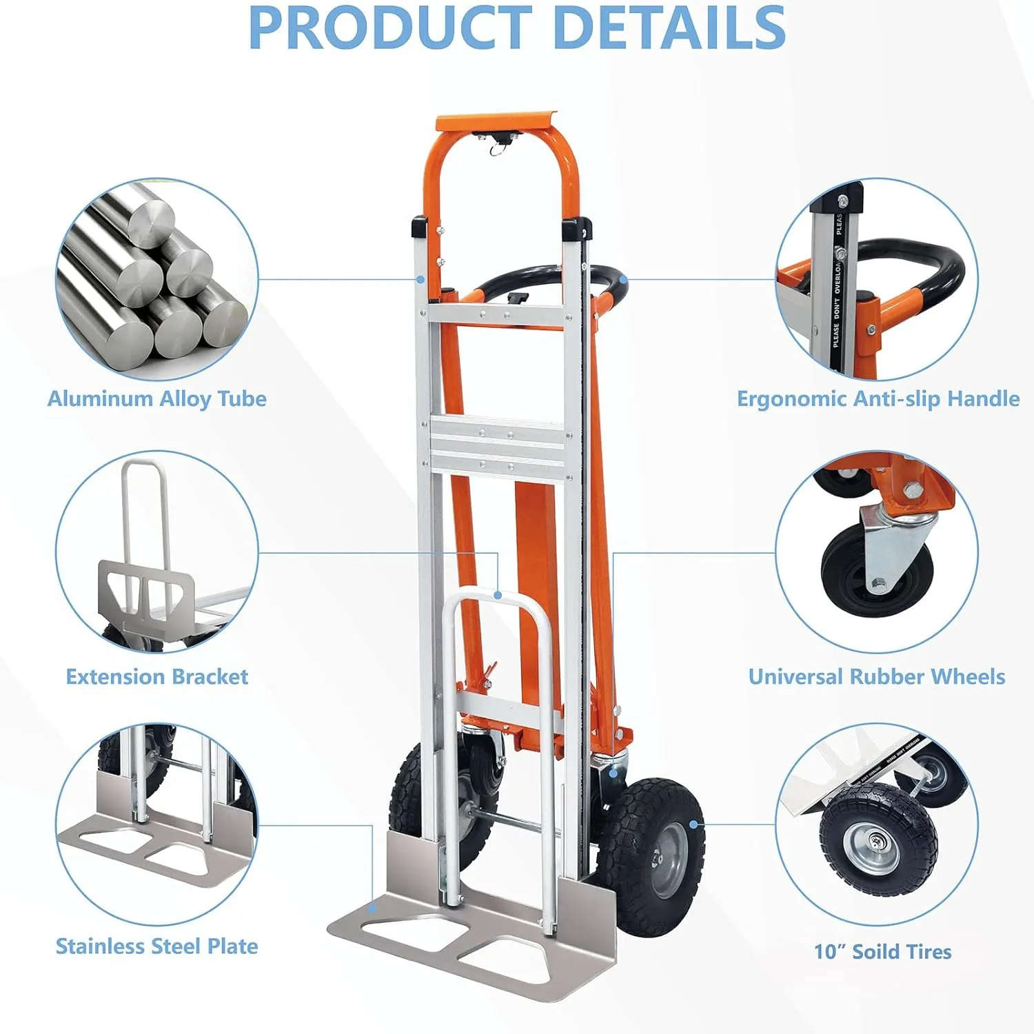 4 in 1 Convertible Hand Truck, Folding Hand Truck Dolly Cart with Solid Wheel, 1000LBS Heavy Duty Aluminum Hand Dolly for Logistics, Shopping, Home, Office Moving
