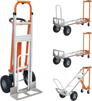 4 in 1 Convertible Hand Truck, Folding Hand Truck Dolly Cart with Solid Wheel, 1000LBS Heavy Duty Aluminum Hand Dolly for Logistics, Shopping, Home, Office Moving