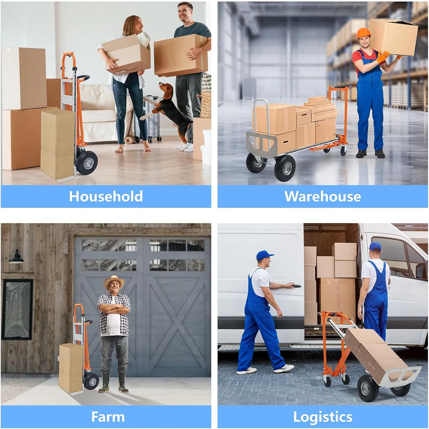 4 in 1 Convertible Hand Truck, Folding Hand Truck Dolly Cart with Solid Wheel, 1000LBS Heavy Duty Aluminum Hand Dolly for Logistics, Shopping, Home, Office Moving