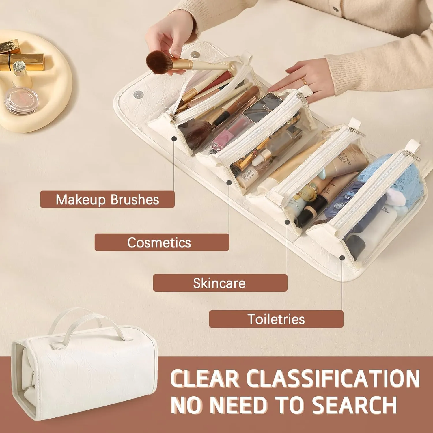 4-in-1 Expandable Makeup Organizer Makeup Bags For Women Cosmetic Bag For Purse Waterproof Cosmetic Bags