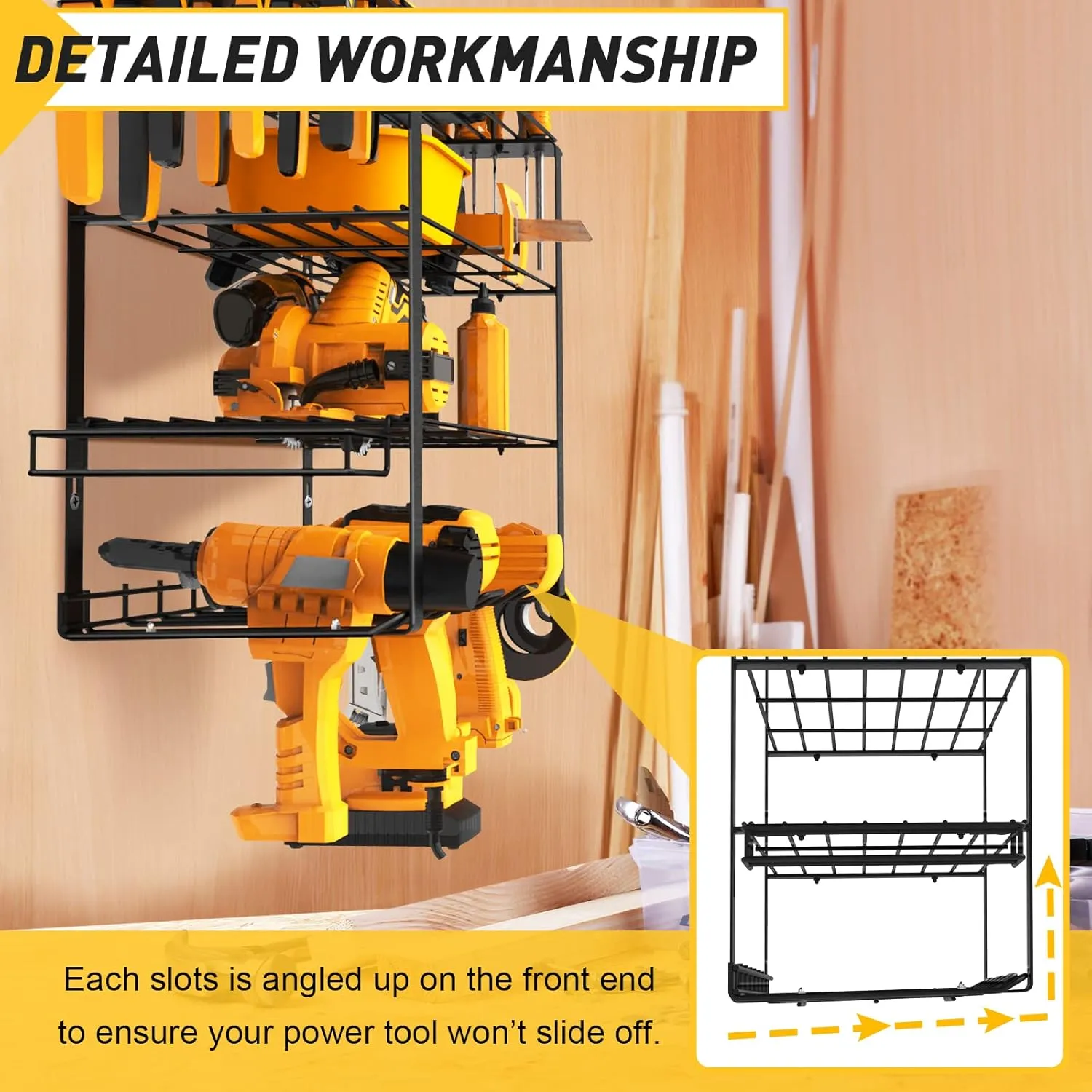 4 Layers Power Tool Organizer Wall Mount, 4 Cordless Drill Holder Heavy Duty Metal Loads 200LBS, Power Tool Shelf for Garage Tool Storage, Utility Rack for Garden Tool Storage